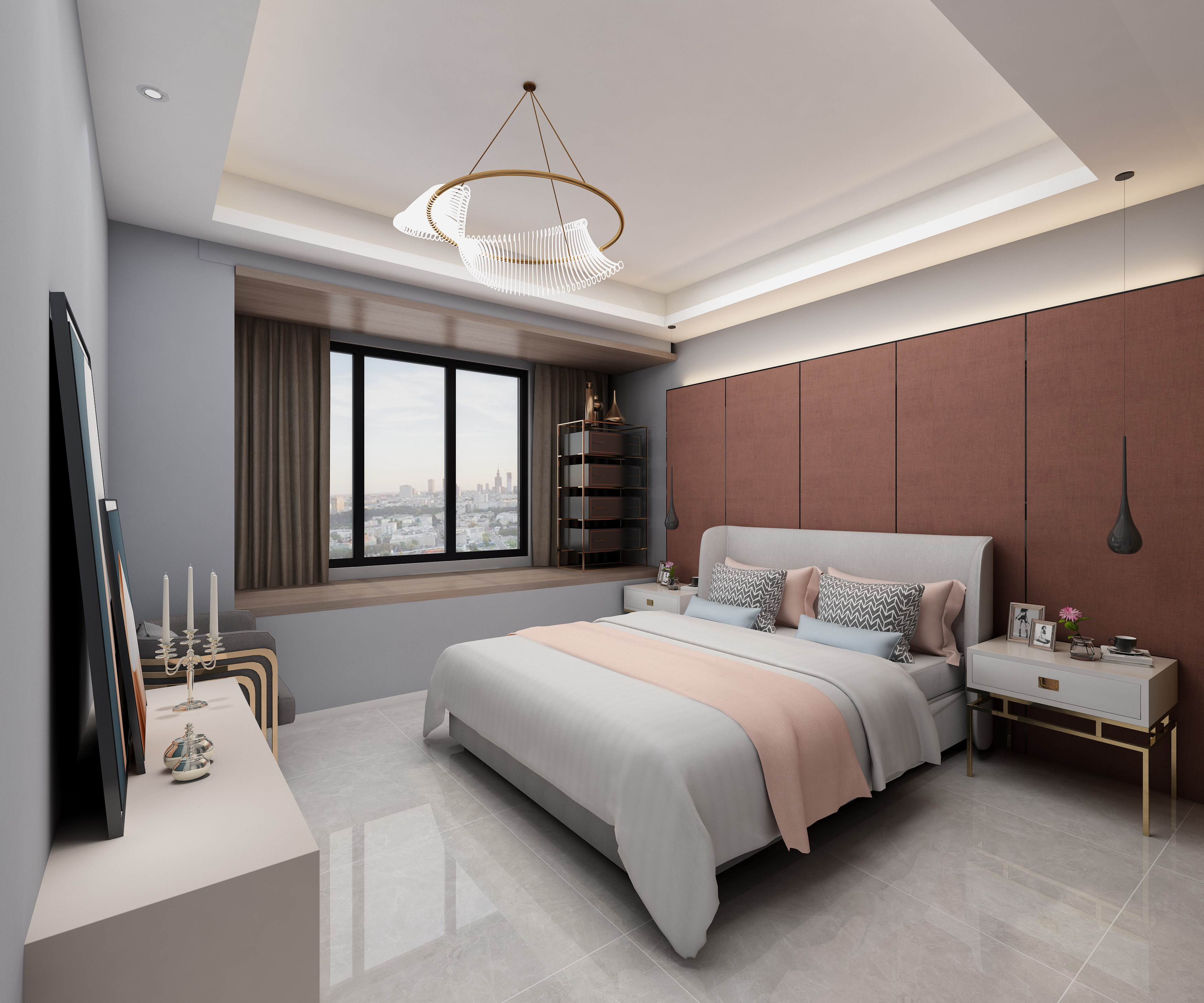 万科莱茵小镇140户型现代主卧-欧神诺瓷砖效果图