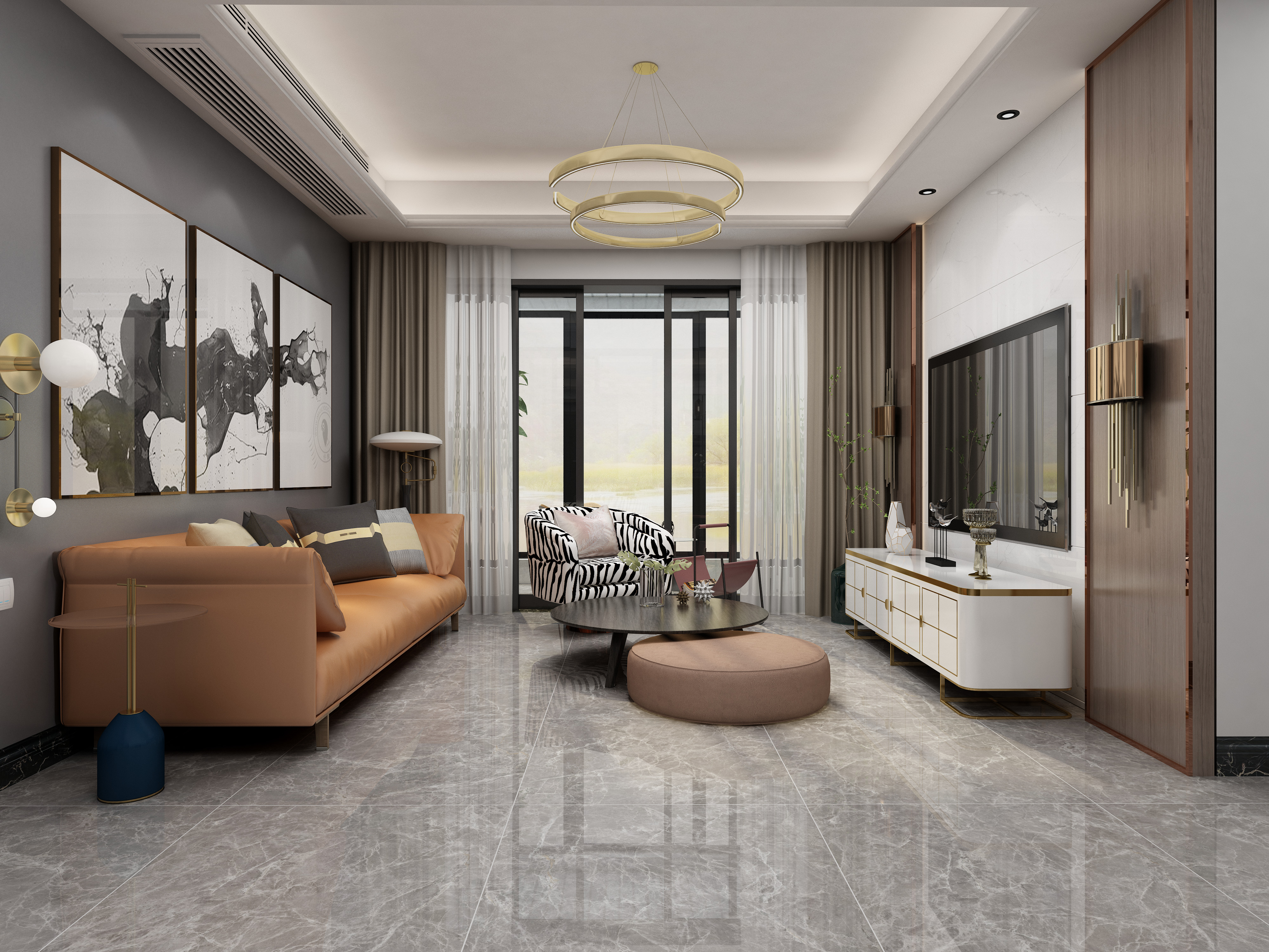 瓷砖效果图 客厅瓷砖效果图 书香华府#12-1-402客餐厅