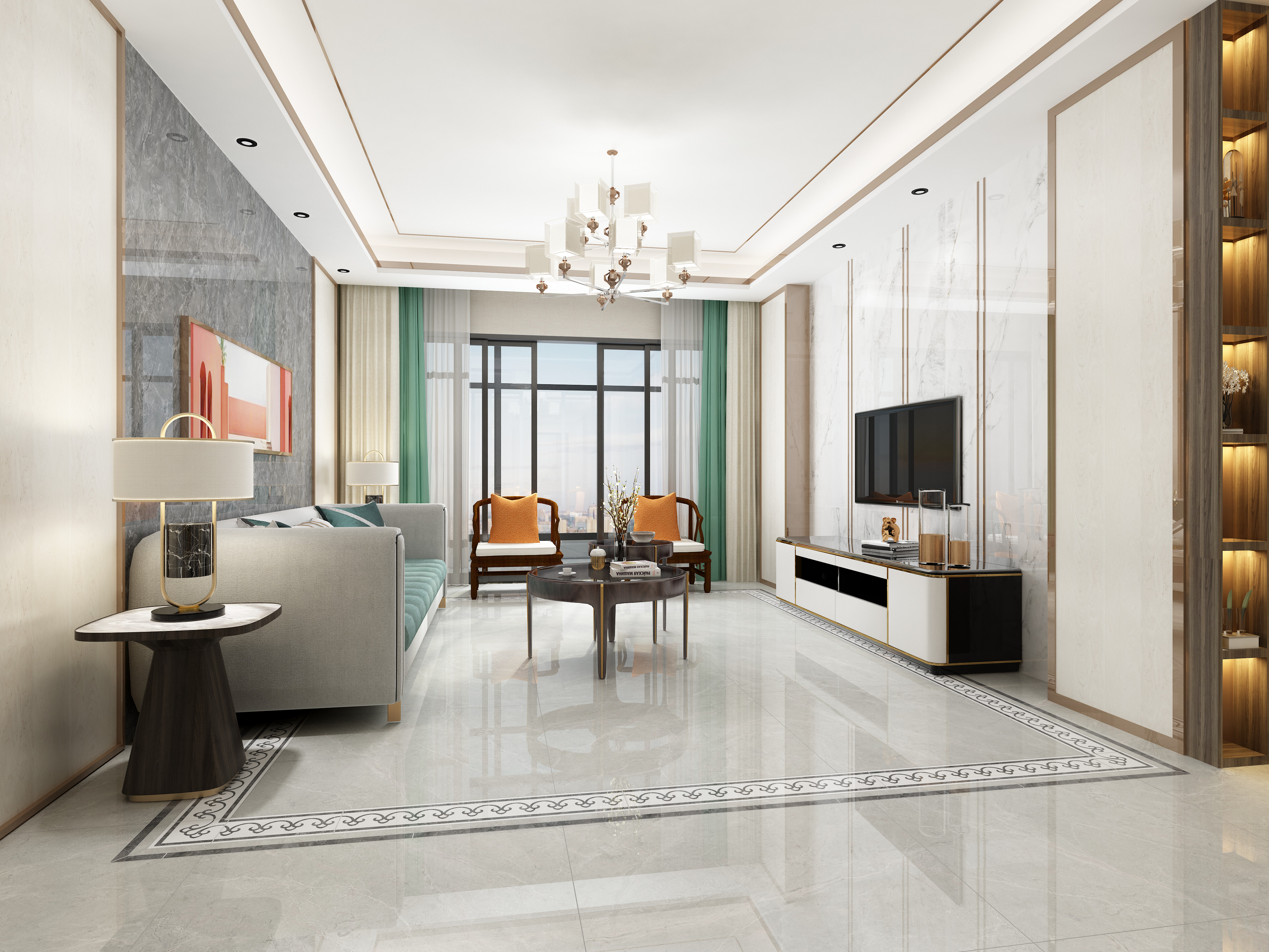 瓷砖效果图 客厅瓷砖效果图 新兴豪庭4栋02户型客餐厅