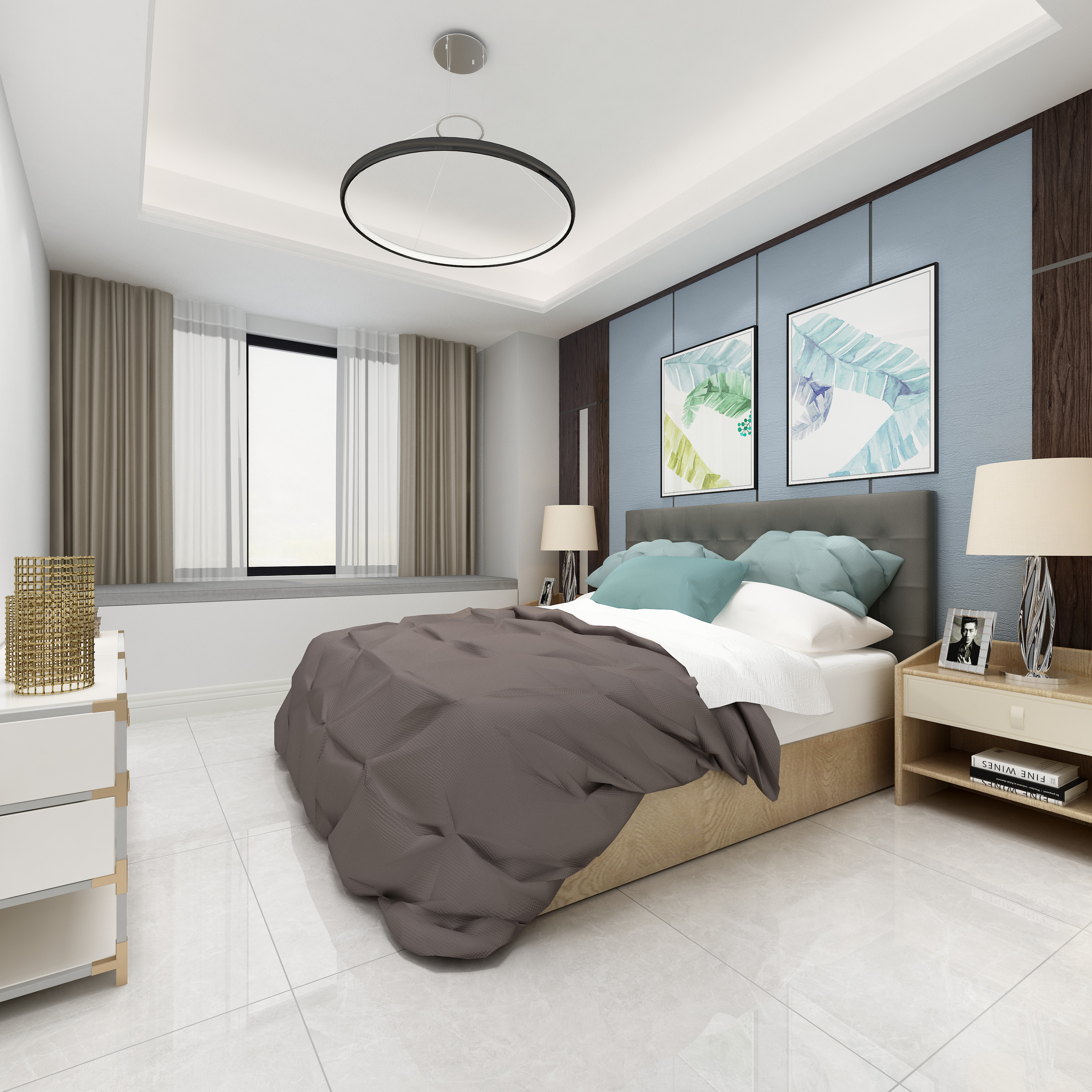 建宁碧桂园现代主卧-欧神诺瓷砖效果图