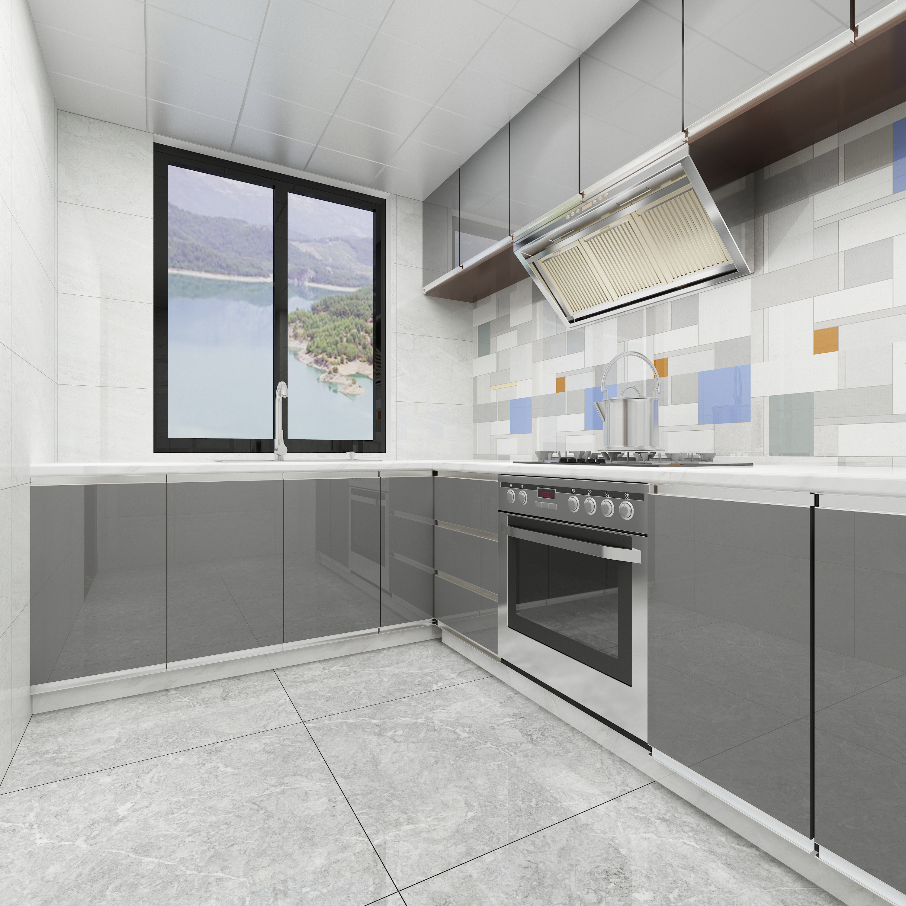 世茂九溪墅165平中式厨房-欧神诺瓷砖效果图