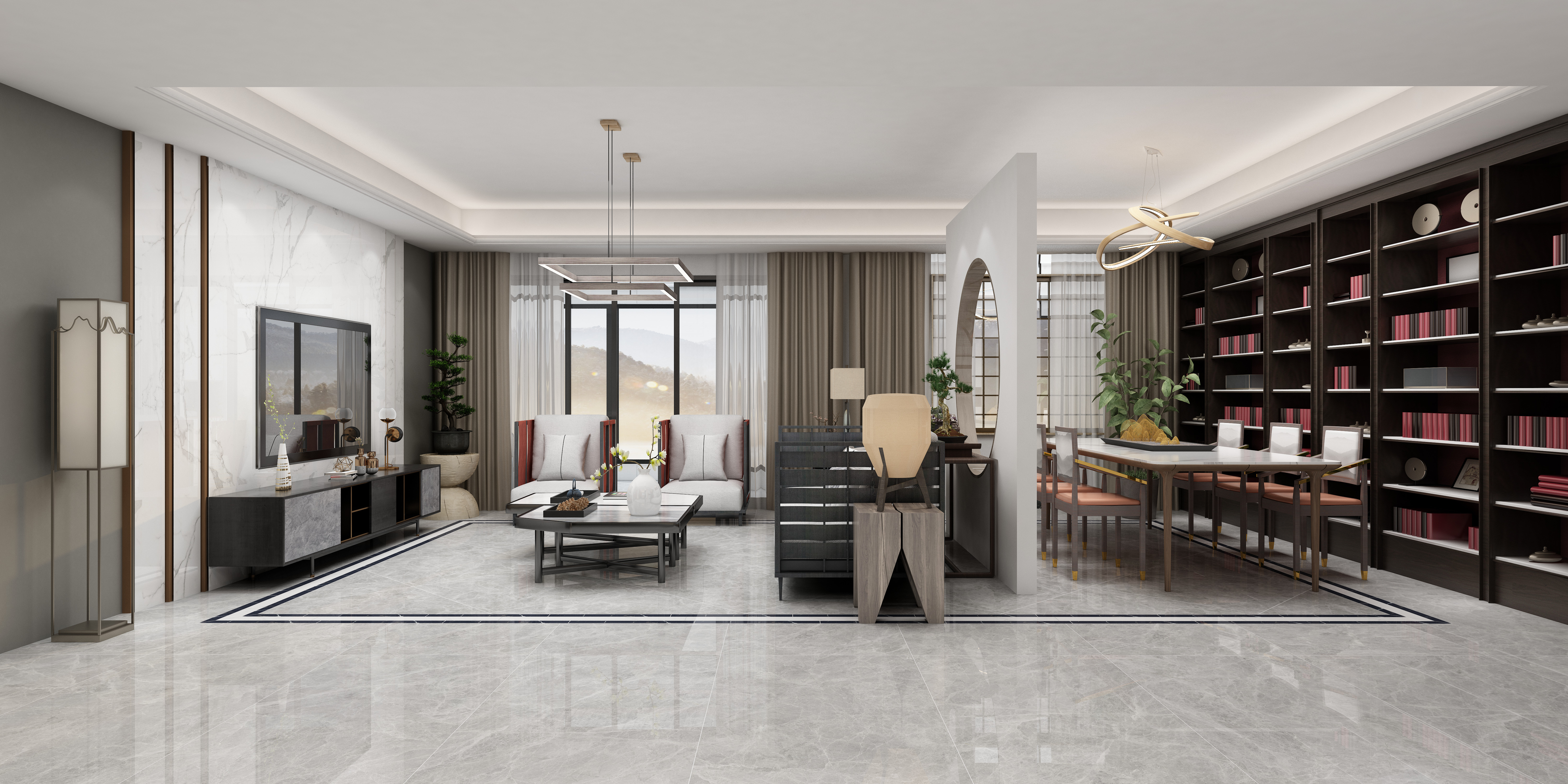 客餐厅书房茶室门厅过道-欧神诺瓷砖效果图