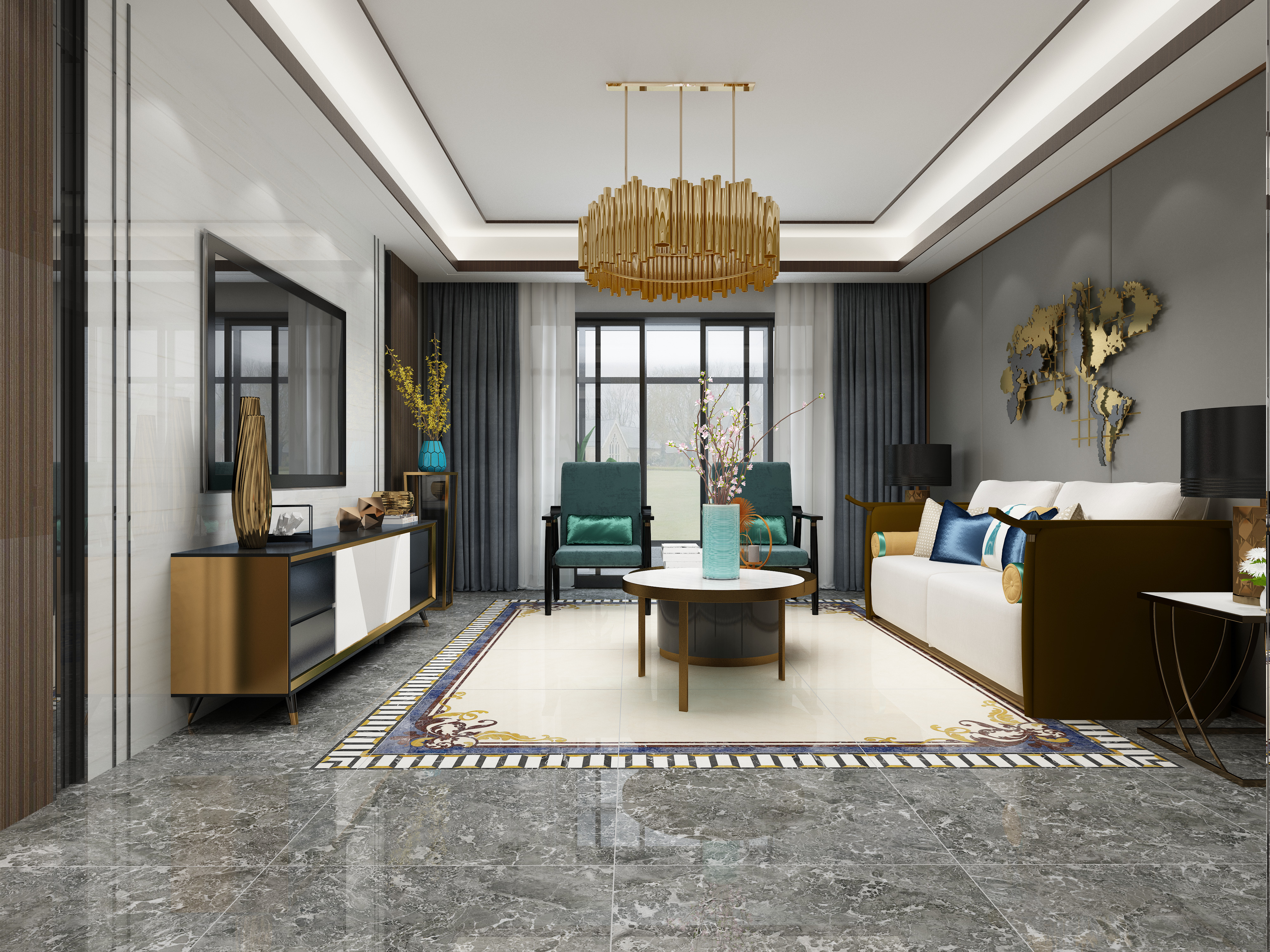 怡景湾国际花园a现代客餐厅玄关-欧神诺瓷砖效果图