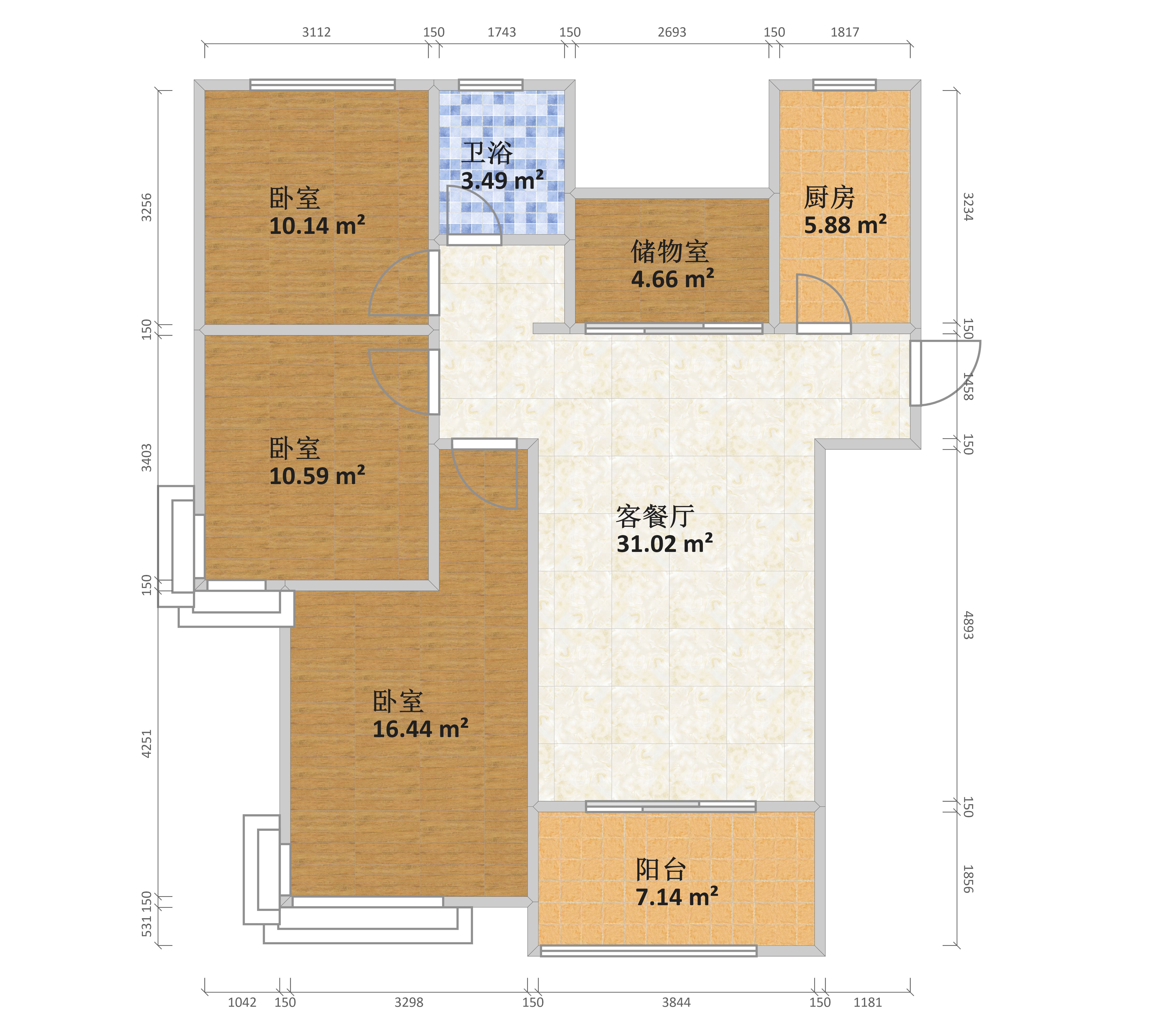 滨湖龙川里悦享三房107平户型图