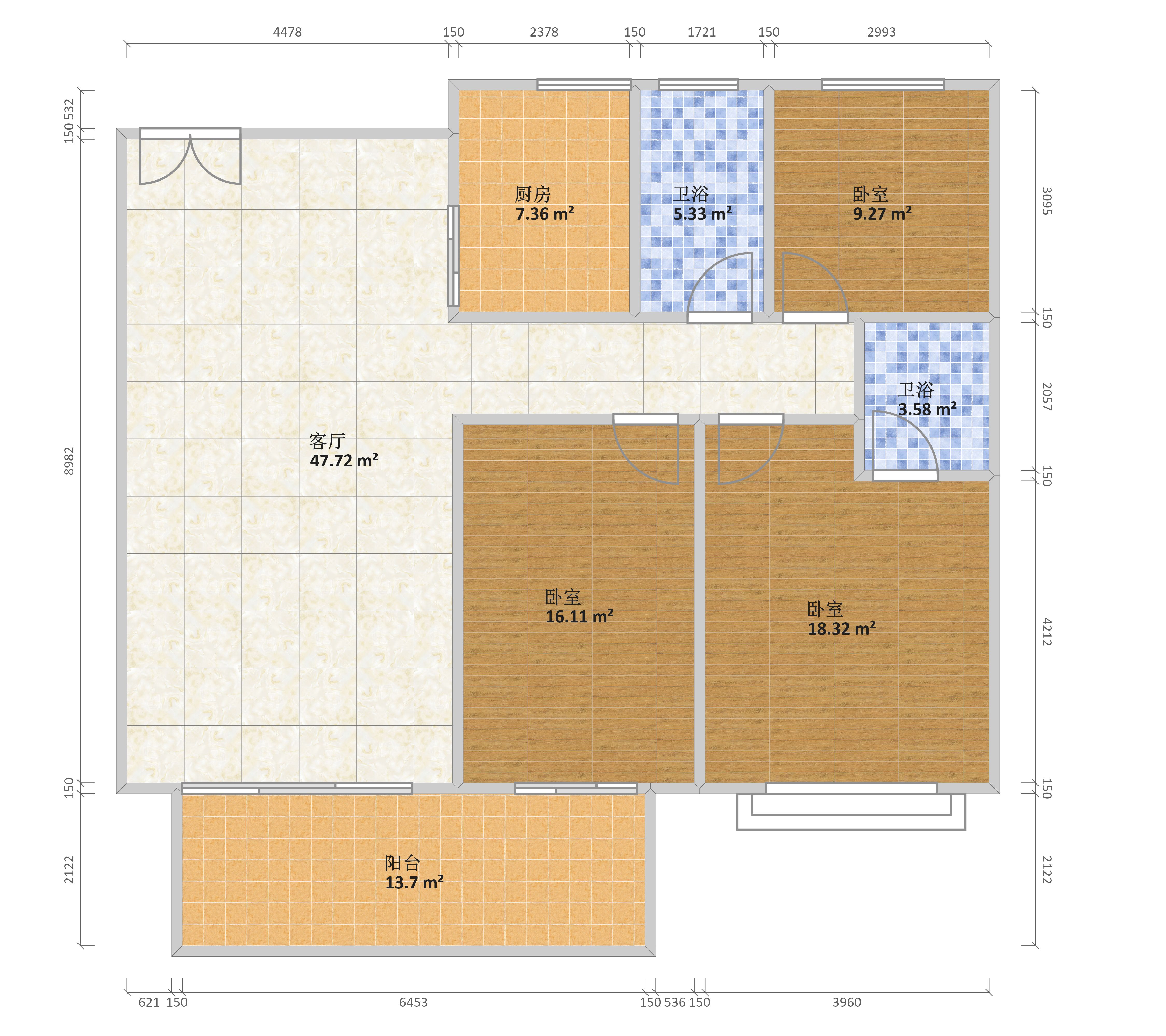 香榭丽舍138方户型户型图