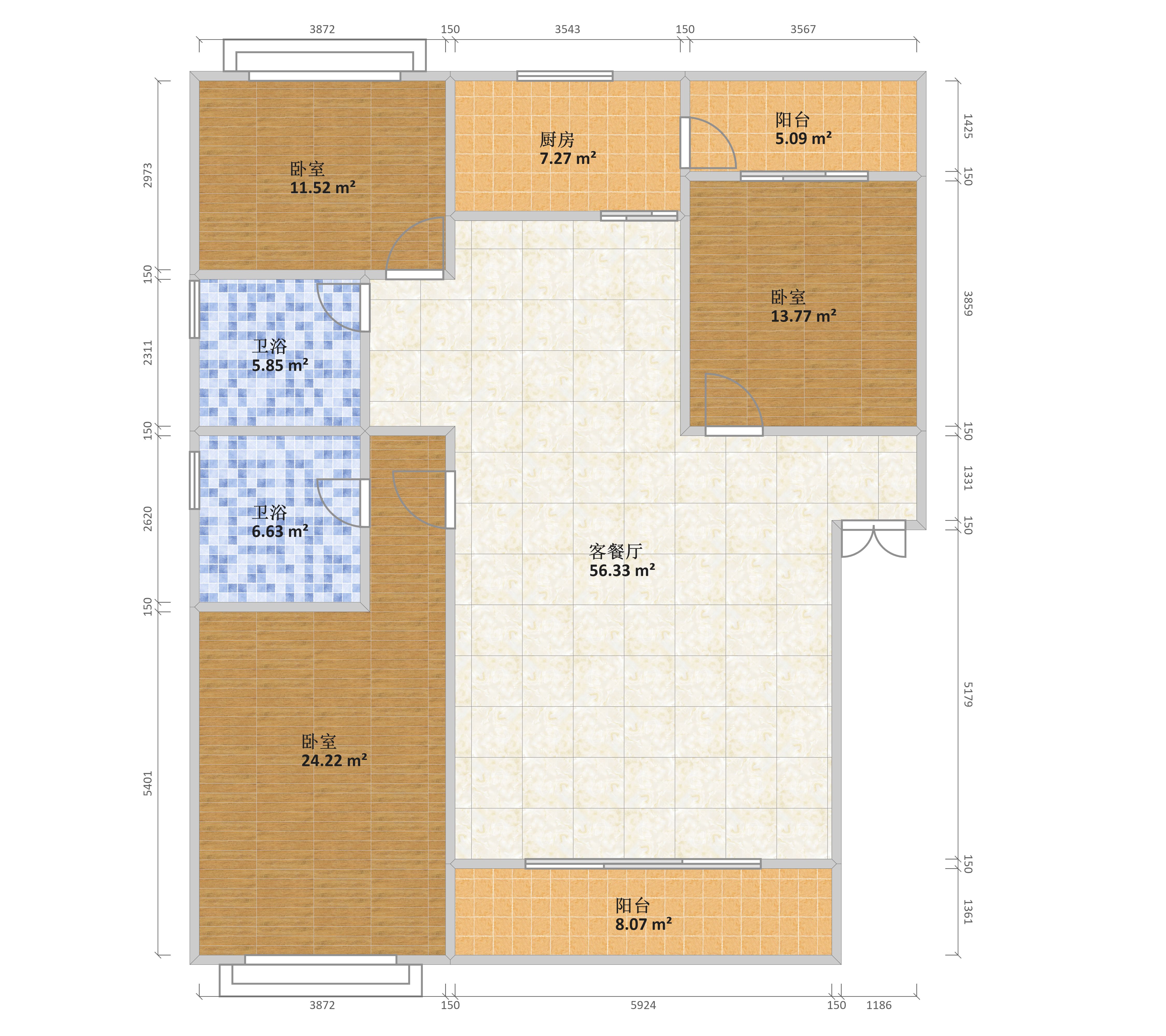 龙泽园155方户型户型图