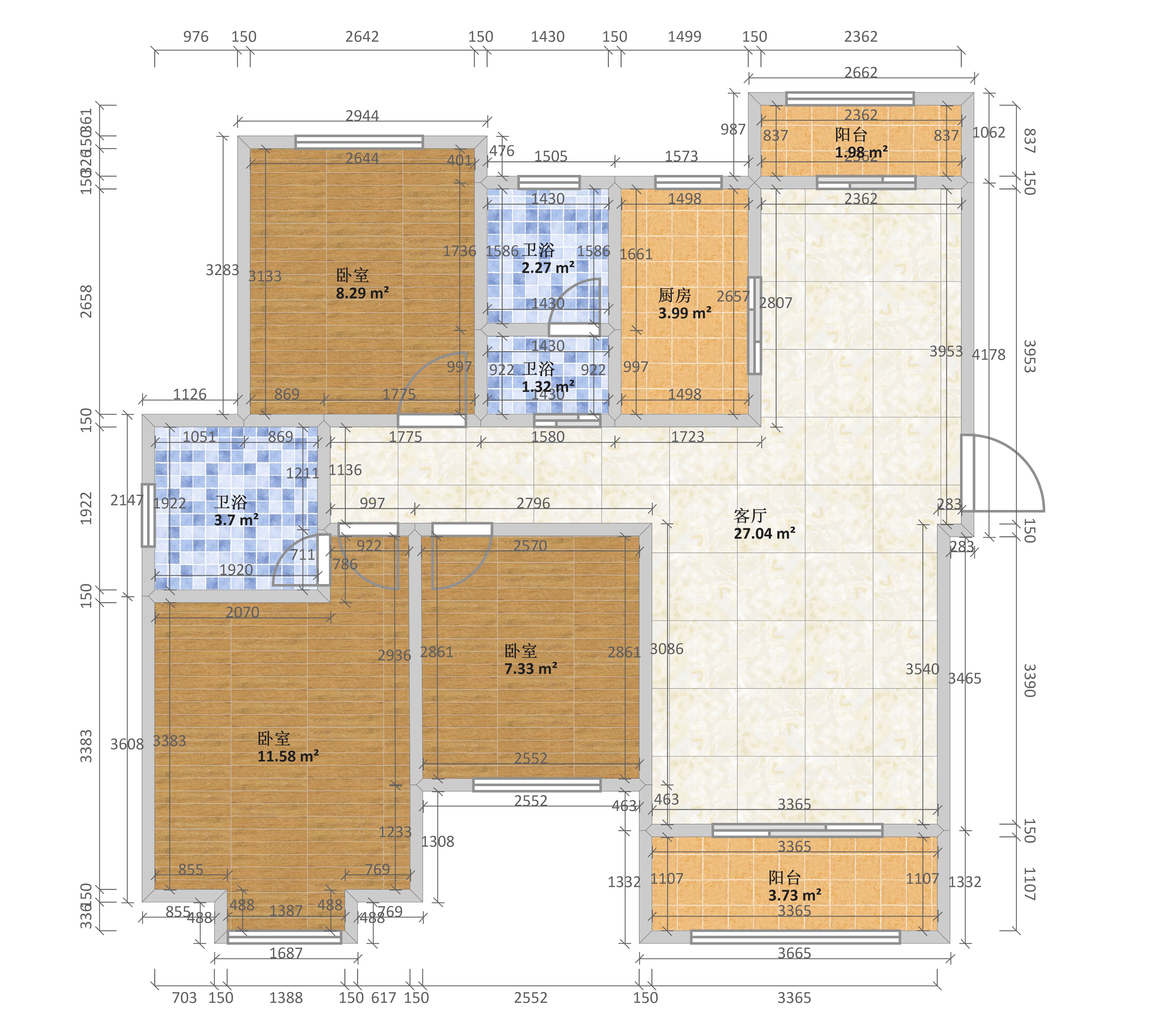 鼎盛明月城三室兩廳兩衛1戶型圖