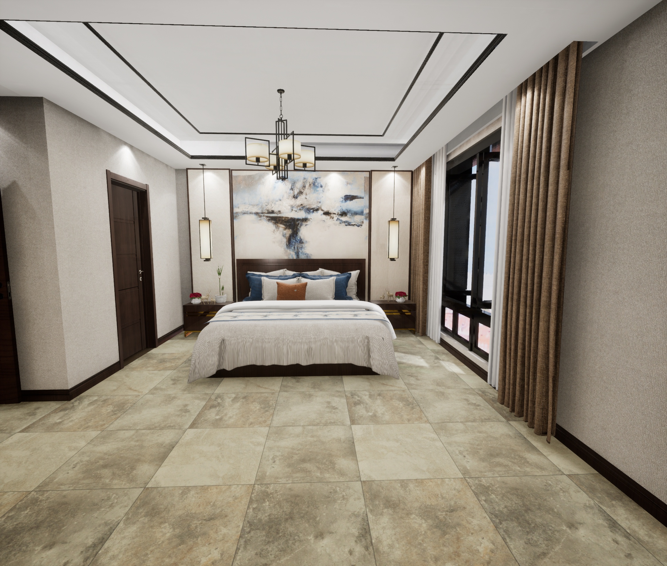 中式卧室-欧神诺瓷砖效果图
